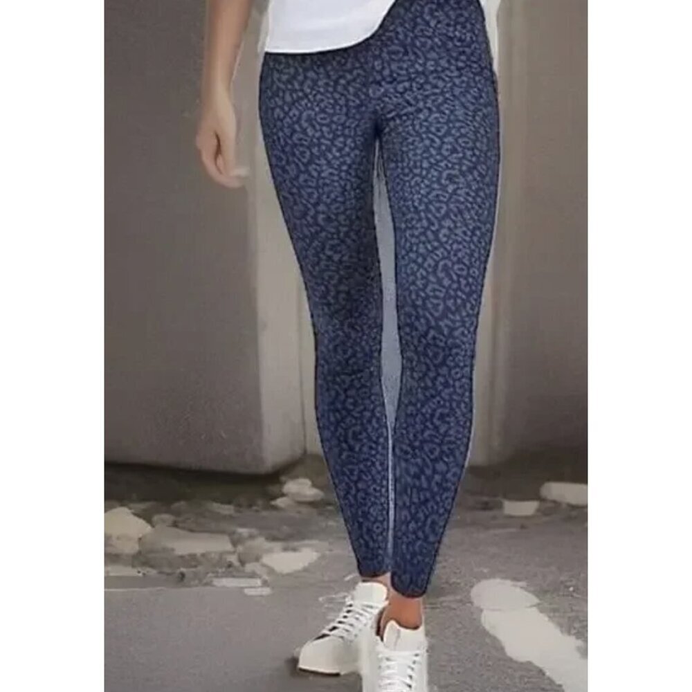SPANX Jean-ish Slimming Ankle Leggings in Blue Denim Leopard Print - Size S